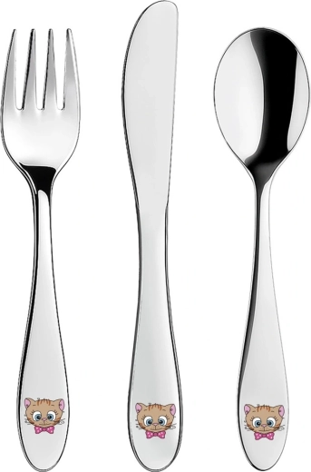 Children's stainless steel cutlery set Kitty, 3 pieces