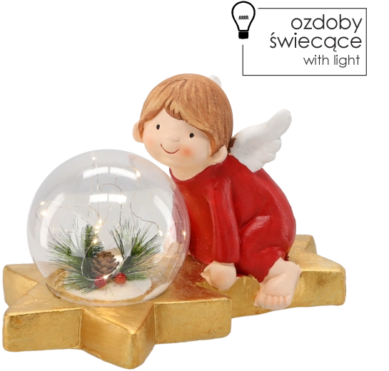 Božična figurica angelčka z LED kroglo 36,5 × 21,5 × 23,5 cm