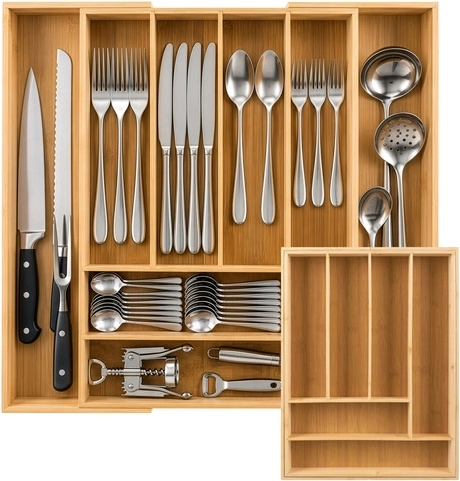 6–8 compartments for clear cutlery sorting