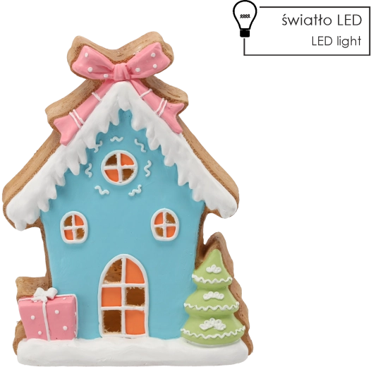 Božična figurica – moder medenjakov hišica z LED osvetlitvijo