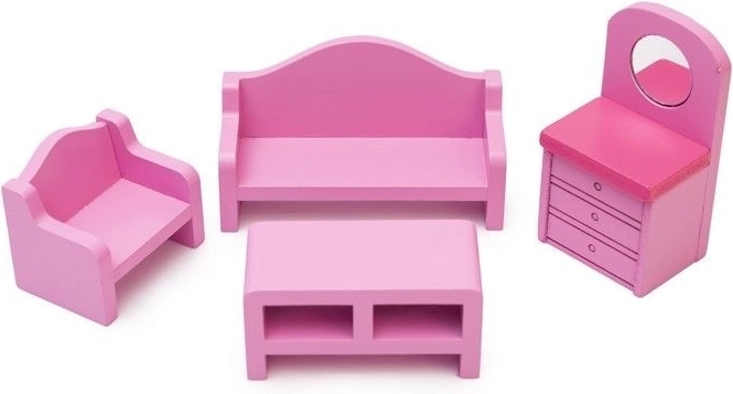 Wooden pink dollhouse furniture