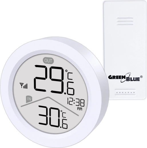 Brezžična vremenska postaja z notranjim/zunanjim termometrom IN/OUT in uro GREENBLUE