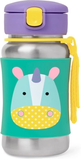 Skip Hop Zoo steklenička iz nerjavečega jekla s slamico, samorog