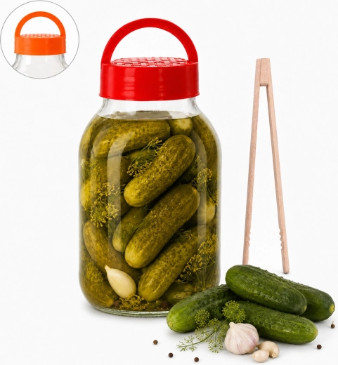 4 L Glass Jar with Plastic Lid, Recipe and Tongs