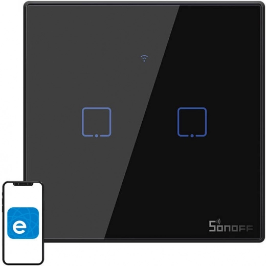 Pametno nadtno stikalo SONOFF T3 EU, Wi‑Fi + RF 433, 2‑kanalno, d rno