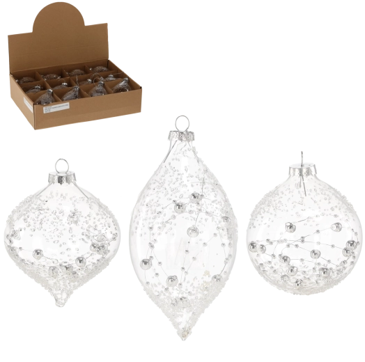 Steklena božična kroglica, prozorna, mešanica vzorcev