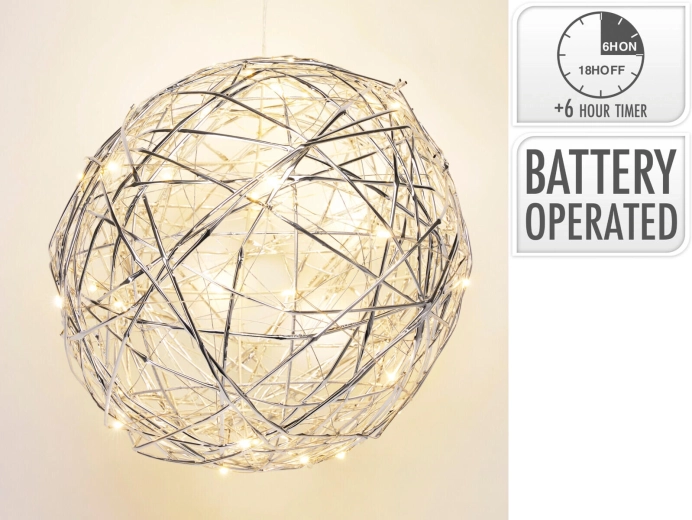 Silver LED Decorative Ball with Timer, 25 cm