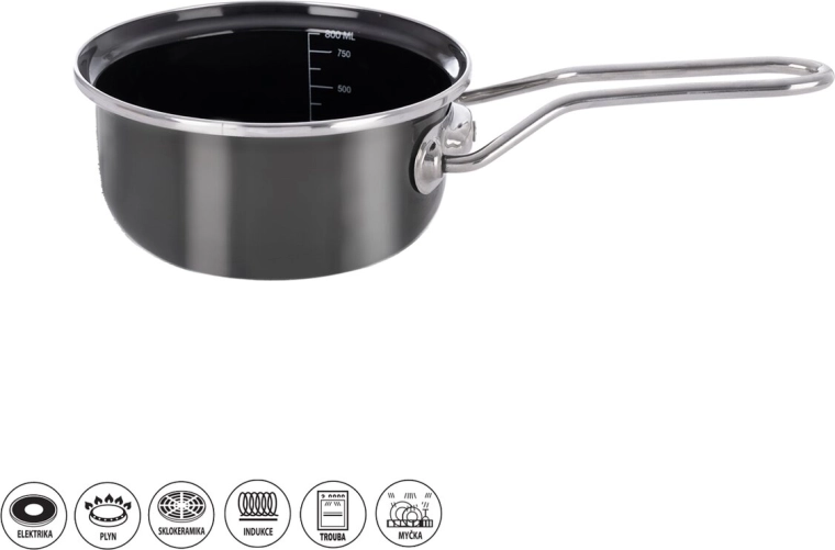 Enameled Metalic Saucepan with Rolled Rim, 16 cm
