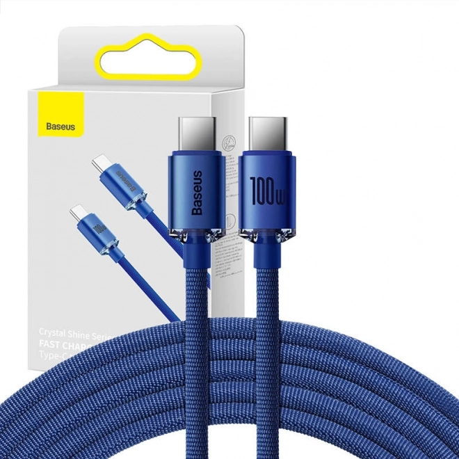 Baseus Crystal Shine kabel USB‑C na USB‑C 100 W, 1,2 m – Modra