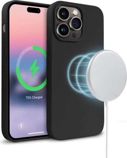 Magnetni silikonski ovitek za iPhone 14 Pro Max z MagSafe, črn