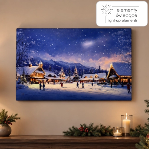 LED slika na platnu zimsko mestece 60 × 40 × 3,2 cm