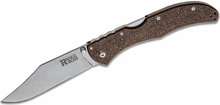Zložljiv nož Cold Steel Range Boss 10,2 cm, stonewash, rjav, s sponko za žep