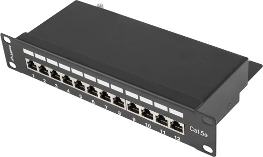 Patch panel 12 vrat 1U 10" kat. 5e, oklopljen, črn