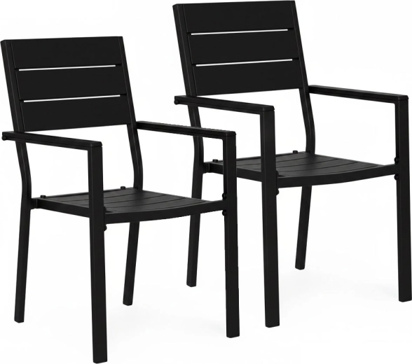 Komplet 2 vrtnih stolov iz jekla in HDPE, črna Multigarden