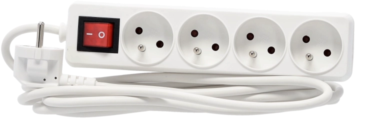 Prenapetostni podaljšek s stikalom, 4 vtičnice, 3 m, bel