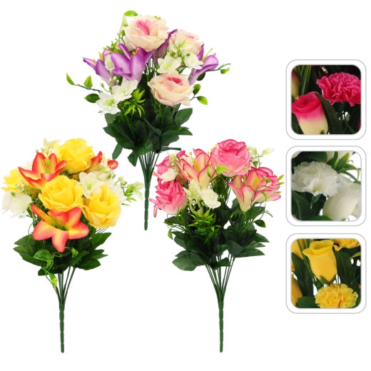 Umetna šopek vrtnic in lilij, mešanica barv, 43 × 25 × 25 cm