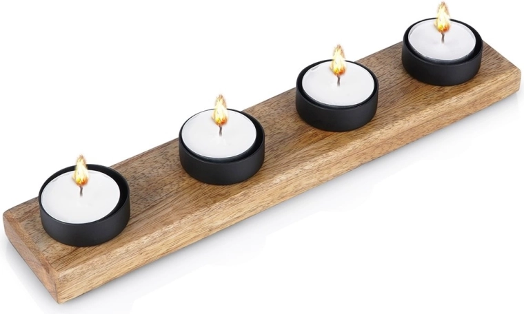 Black wooden candle holder for 4 tea lights 30 × 6 × 4 cm
