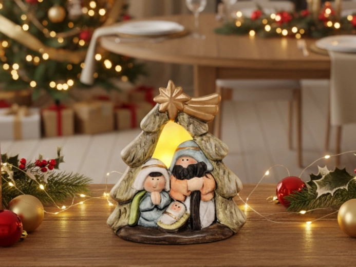 Božična betlehemska dekoracija v obliki drevesca z LED osvetlitvijo 11,5 cm