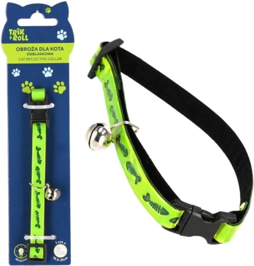 Reflective cat collar with bell featuring a fish motif