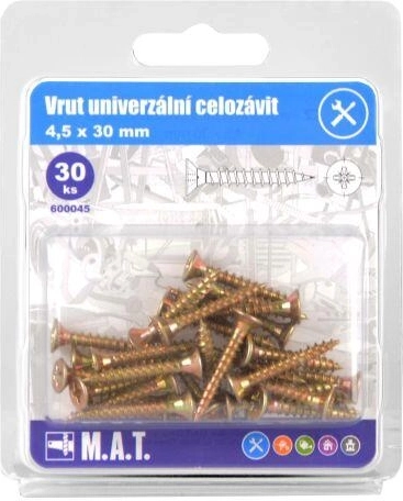 Universal full-thread screws 4.5 × 30 mm, galvanized, 30 pcs