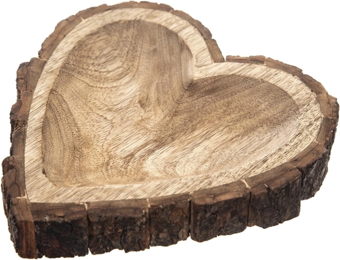 Pladenj iz mangovega lesa z motivom srca v dekorju lubja 22 × 22 × 3 cm