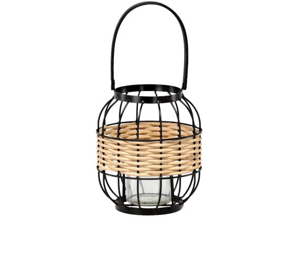 Dekorativna kovinsko-lesena laterna s steklenim vložkom