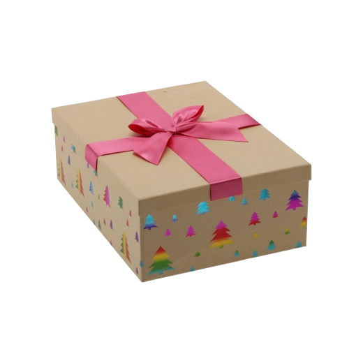 Christmas gift box, brown with a pink bow, 26.5 × 18 × 7 cm - 1 piece