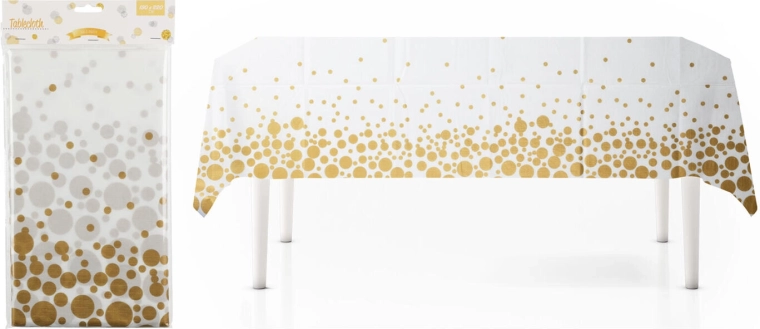 Flanelasta namizna prtina 130 × 220 cm bela z zlato pikčasto