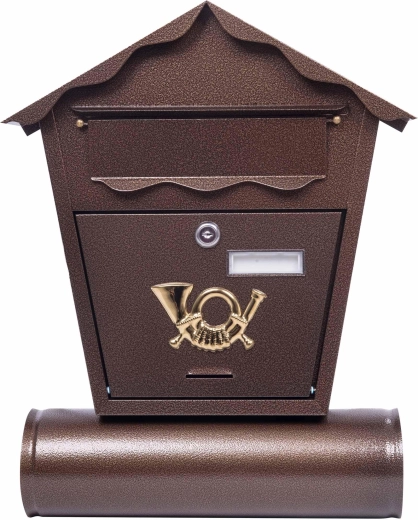 Poštni nabiralnik s tulcem in koničasto strešico, bronast