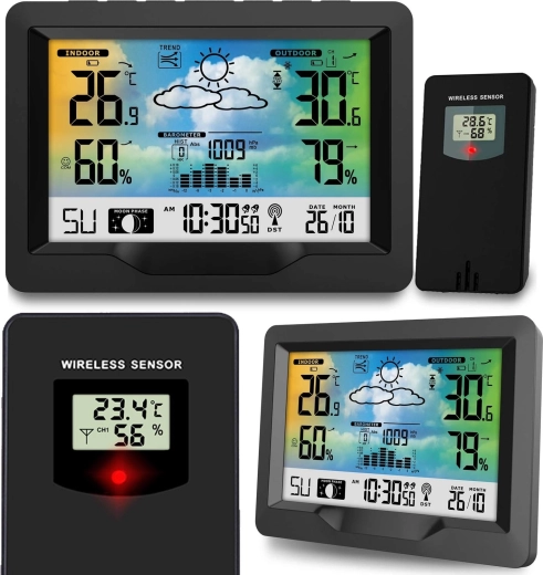Brezžična vremenska postaja z barvnim zaslonom in DCF sinhronizacijo, črna
