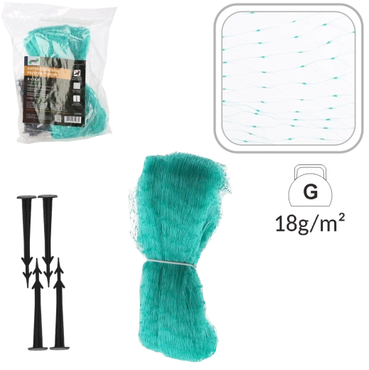 Zaščitna mreža proti pticam 8 × 14 m, zelena, s količki