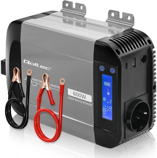 Qoltec napetostni pretvornik s čisto sinusoidno obliko 12 V na 230 V 300/600 W