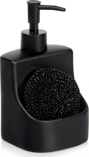 Dozator za čistilo za pomivanje s posodico za gobico, keramičen, črn, 400 ml