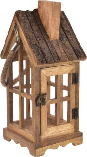 Mango Wood and Bark House-Shaped Lantern
