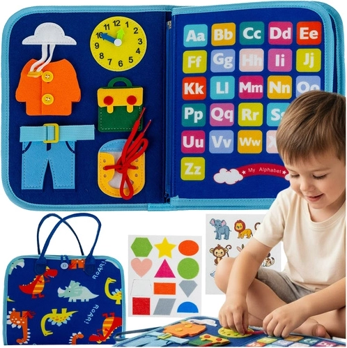 Manipulativna senzorična knjižica kruzzel – montessori tabla za otroke 3+, modra