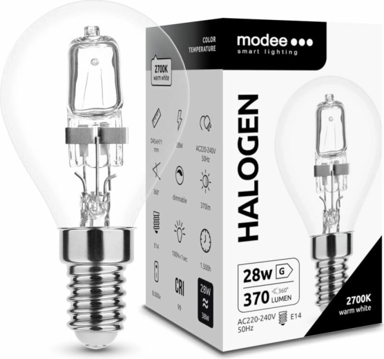 Modee halogen bulb Mini Globe G45 28 W E14, 370 lm, warm white