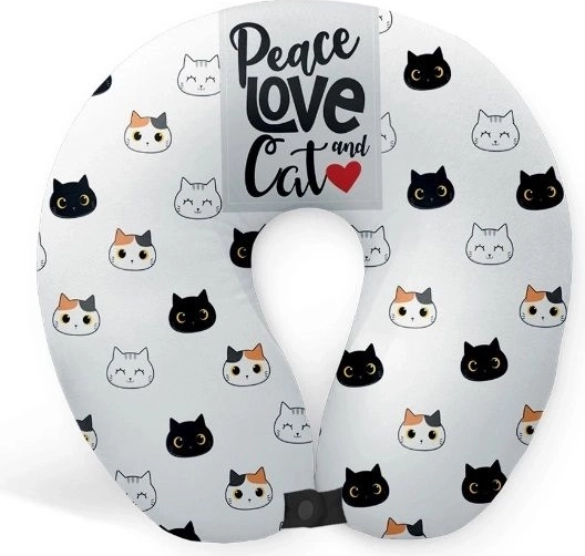 Travel horseshoe-shaped neck pillow with cat motif - 1 piece