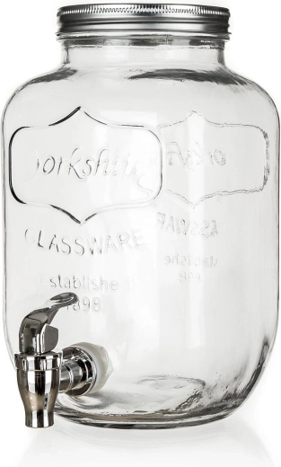 Stekleni dozirnik za pijače 4 l s pipo in kovinskim pokrovom BRISA