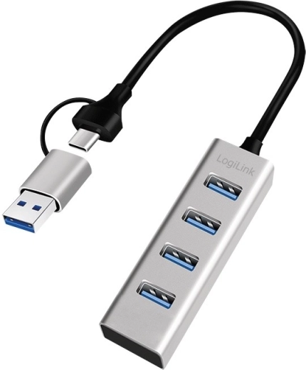 USB hub 3.0 s 4 vrati USB‑A, 5 Gbit/s z adapterjem USB‑C/USB‑A