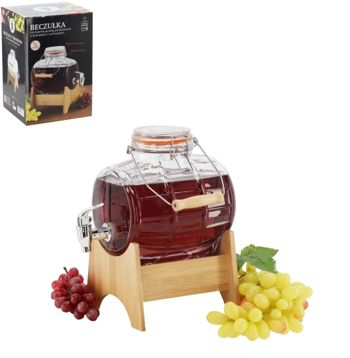 Steklen sodček 3 l z bambusovim stojalom in pipico