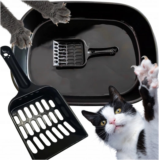 Odprta mačja toaleta z lopatko, črna 41 × 31 × 9 cm