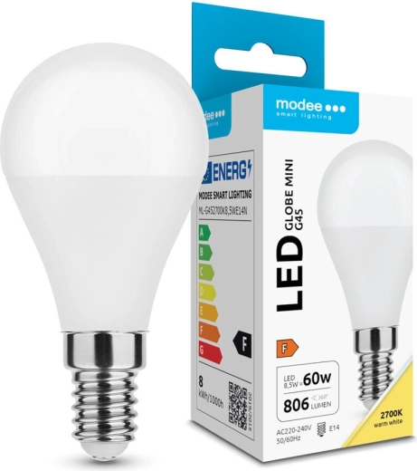 Modee LED žarnica Globe Mini G45 8,5 W E14, 806 lm, topla bela