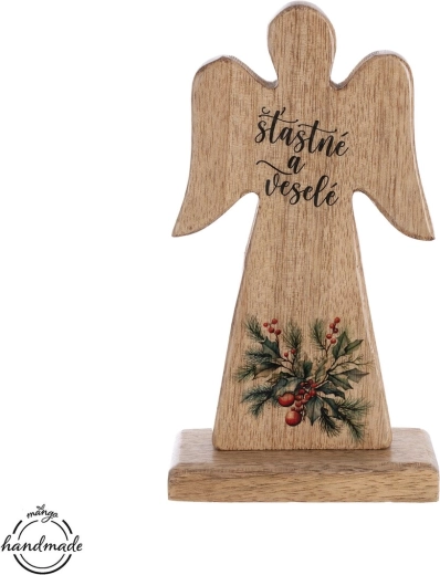 Leseni angel Mango »srečno in veselo« 20 cm - 1 kos