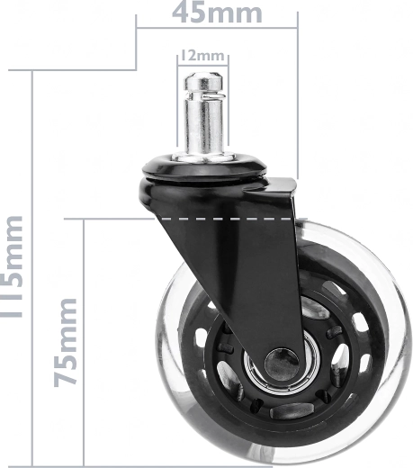 Gumijasto kolesce za pisarniške in gaming stole, z ležajem (trn 12 mm) – 1 kos