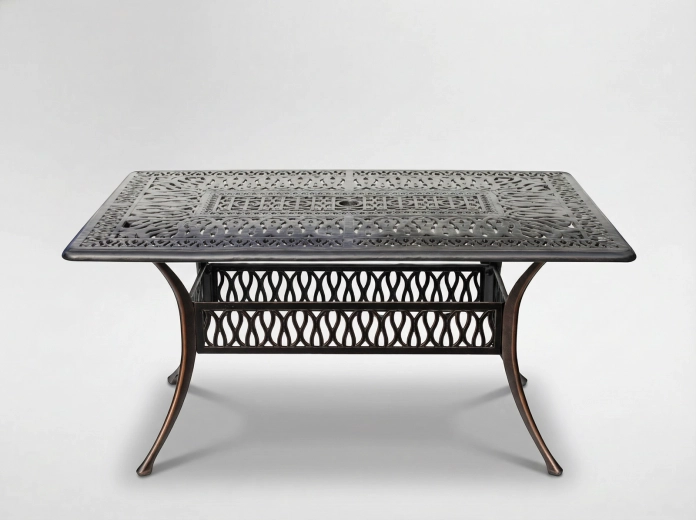 Aluminijasta vrtna miza Hastings, antična bronasta, 150 × 90 × 73 cm