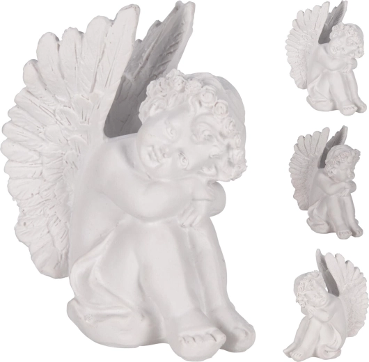 Seated angel decoration, white, 10 cm - 1 piece