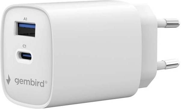 Gembird univerzalni omrežni polnilnik 45 W USB‑C + USB‑A (PD, QC 3.0), bel