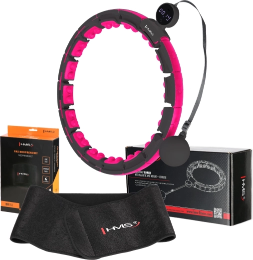 Komplet fitness hula hoop HMS HHM16 z magnetno masažo in števcem + shujševalni pas HMS BR163