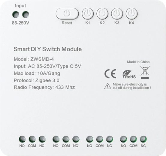 Zigbee 4-kanalni preklopni modul z breznapetostnim kontaktom AVATTO