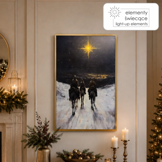Slika na platnu z LED osvetlitvijo Trije kralji 40 × 60 cm, zlat okvir